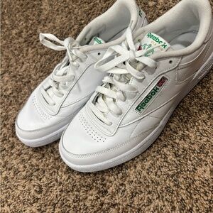 Reebok White and Green Leather Sneakers